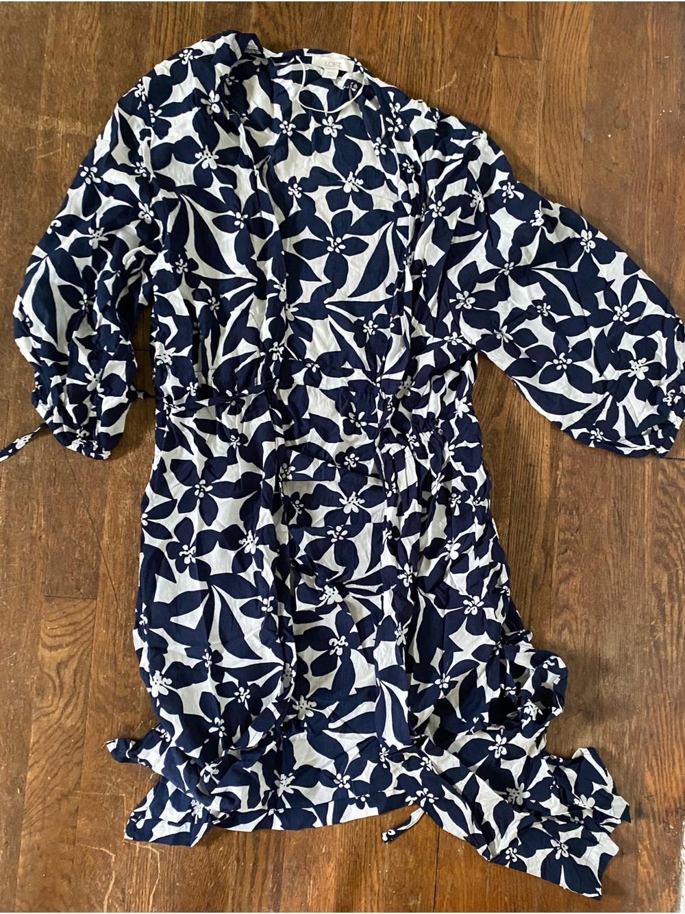 LOFT Navy and White Floral Swim Coverup Tunic